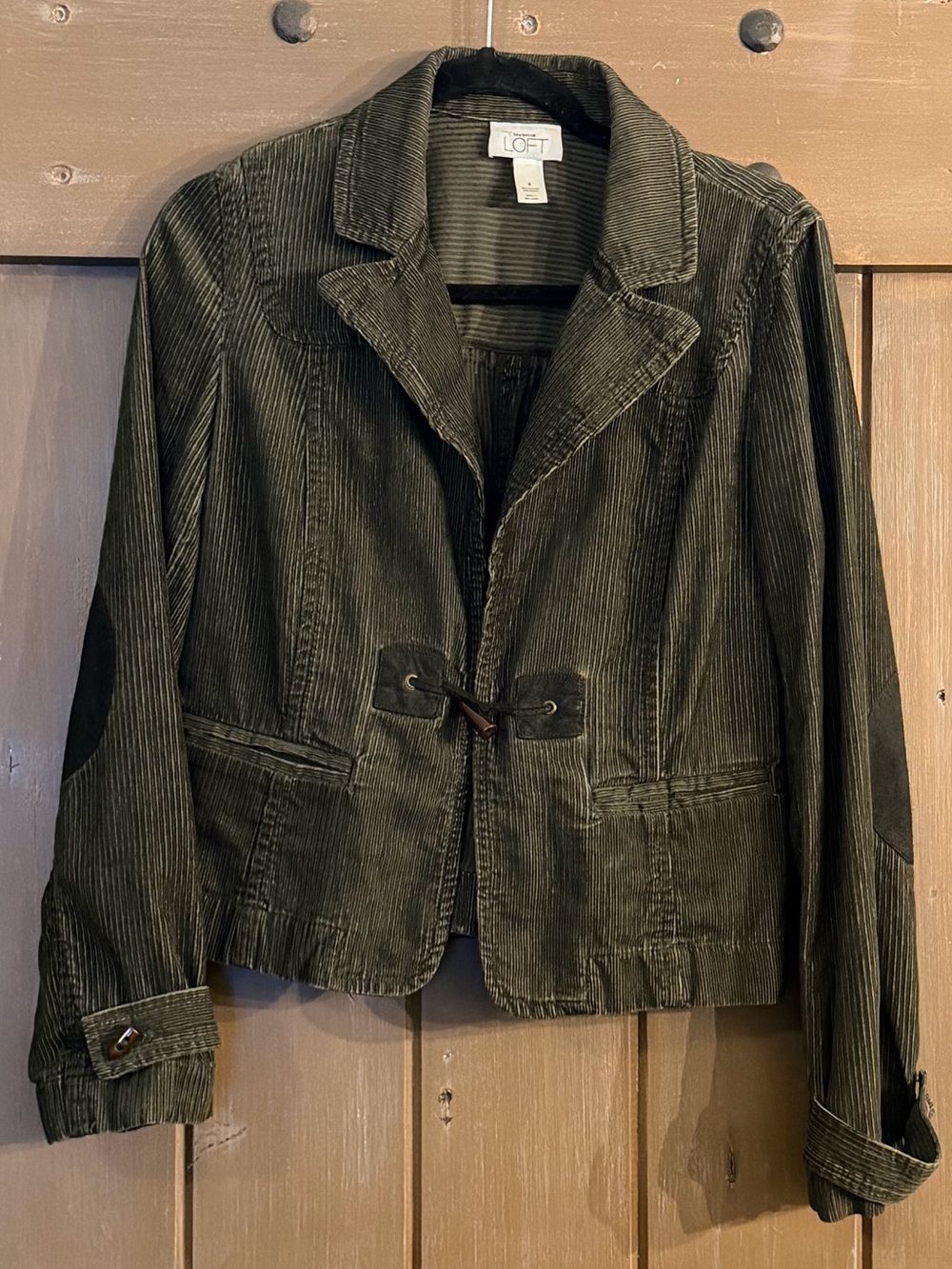 Vintage Anne Taylor ,The LOFT Olive Corduroy Blazer with Toggle